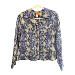 Hearts of Palm Blue and Green Snakeskin Print Lightweight Shacket Size 14 EF1
